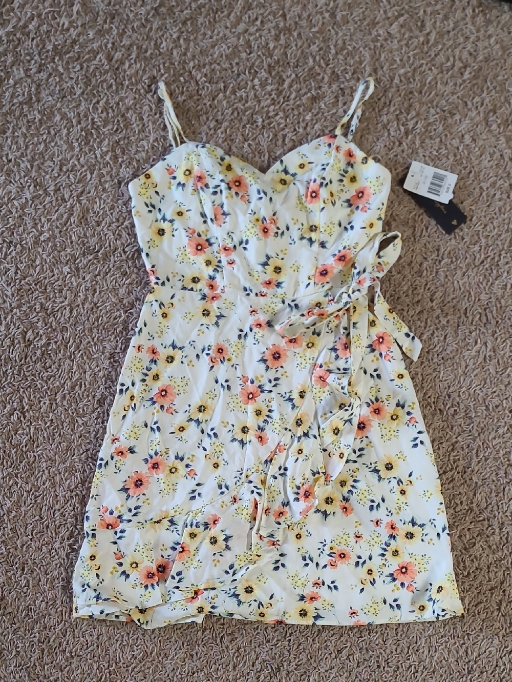 City Triangles Women’s  Floral Lined Sun Dress Faux Wrap Linen Blend Size 0